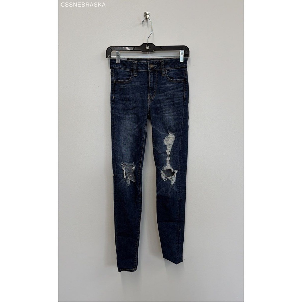 American Eagle Outfitters Blue dark‎ wash distressed skinny jeans - Size 00
